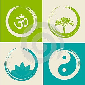 Vector Spiritual Logos Set Illustration with Hindu Word Om