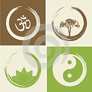 Vector Spiritual Logos Set Illustration with Hindu Word Om