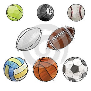 Vector sport balls sketch icon set