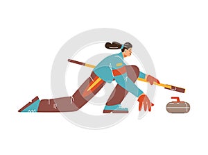Vector sport design for curling with player in action.