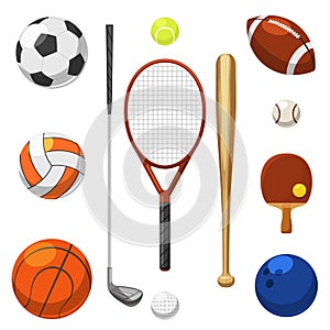 Vector sport equipment icons. Sports exercises items