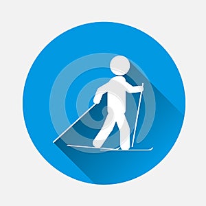 Vector sportsmen icon. Skier icon on blue background. Flat image