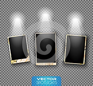 Vector Spotlights scene with different source of lights pointing to the floor or shelf.