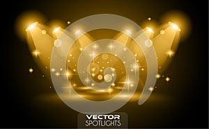 Vector Spotlights scene with different source of lights pointing to the floor or shelf