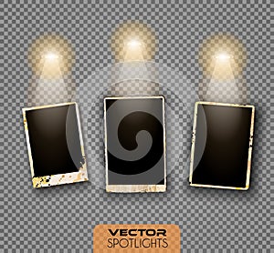 Vector Spotlights scene with different source of lights pointing to the floor or shelf