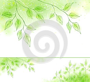 Vector spring banner with green foliage