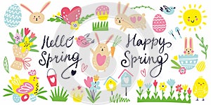 Vector spring collection of drawings by hand on the theme of Easter