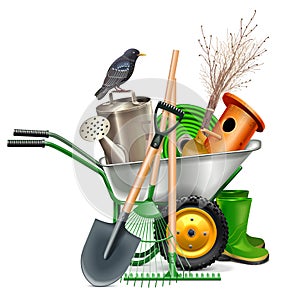 Vector Spring Concept with Garden Tools