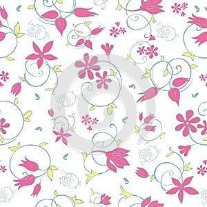 Vector Spring Flower Swirls Seamless Pattern