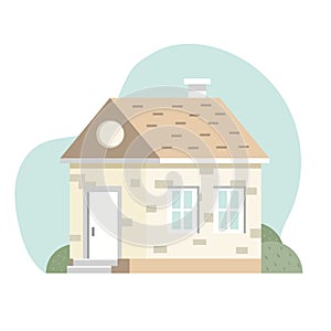 Vector spring house illustration pastel nature colors. Home hand drawn flat style isolated on white background