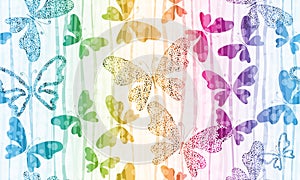 Vector spring seamless pattern with flying colorful gradient butterflies