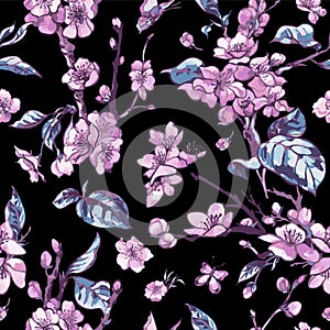 Vector spring seamless pattern, vintage floral bouquet with pink