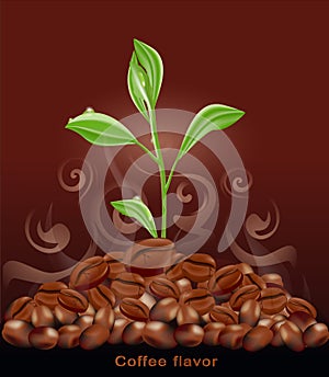 Vector sprout grows from a pile of coffee
