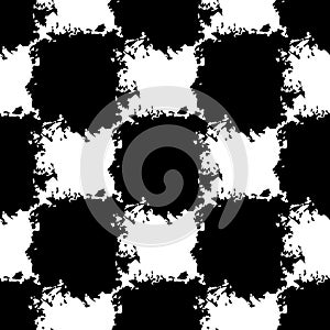 Vector Square Brush Seamless Pattern Plaid Grange Minimalist Check Geometric Design in Black Color. Modern Grung Collage