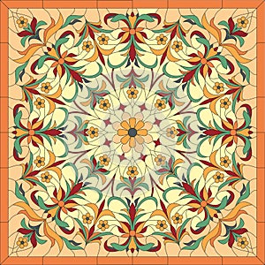 Vector square burgundy pattern for ceiling stained glass.