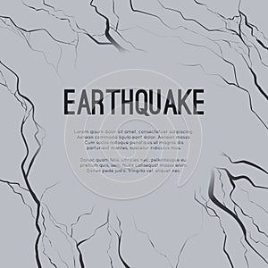 Vector square card with earthquake and space for text. Splits and cracks. Faults in the ground. Asphalt disaster. Modern cataclysm