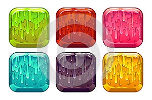 Vector square colorful slime buttons set