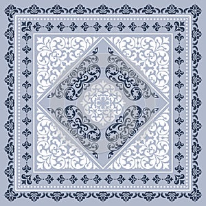 Vector square frame template. Bandana with vintage ornament