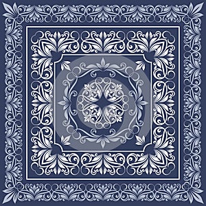 Vector square frame template. Bandana with vintage ornament