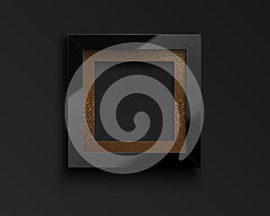 Vector square glossy luxury black frame with golden pattern passepartout. Border for photo, picture, congratulations, quote. photo