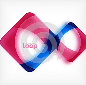 Vector square loop business symbol, geometric icon created of waves, with blurred shadow