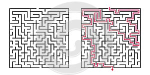 Vector Square Maze - Labyrinth with Included Solution in Black & Red. Funny & Educational Mind Game for Coordination, Solving