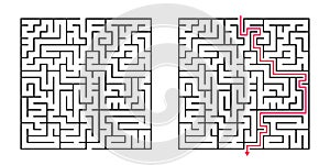 Vector Square Maze - Labyrinth with Included Solution in Black & Red. Funny & Educational Mind Game for Coordination, Solving