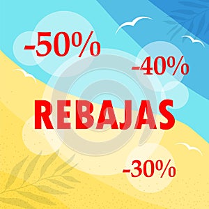 Vector square summer seasonal discount template, Sale in Spanish language photo