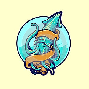 Vector squid Hand drawn mascot photo