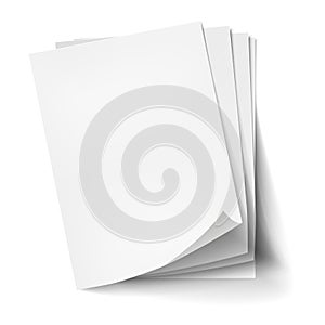 Vector Stack of four empty white sheets. Realistic empty paper