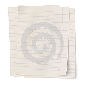 Vector stack of notebook paper sheets isolated on white