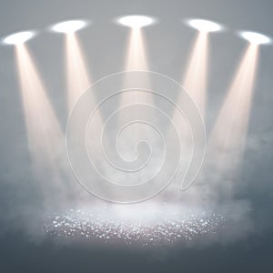 Vector Stage illuminated by spotlights. Interior shined with a projector