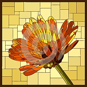 Vector stained glass window with blooming calendula.