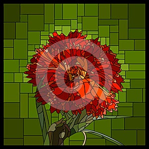 Vector stained glass window with blooming carnation.