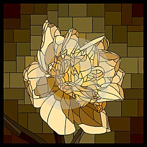 Vector stained glass window with blooming yellow narcissus.