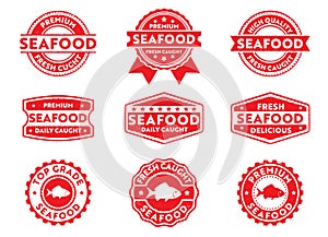 Vector stamp badge label for marketing selling seafood product, fresh, delicious, premium, daily caught