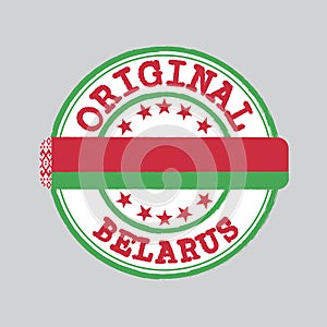 Vector Stamp of Original logo with text Belarus and Tying in the middle with nation Flag