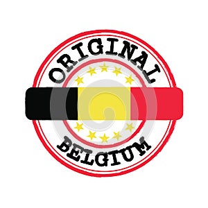 Vector Stamp of Original logo with text Belgium and Tying in the middle with nation Flag