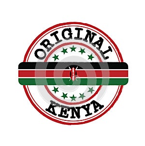 Vector Stamp of Original logo with text Kenya and Tying in the middle with nation Flag