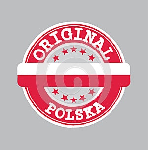 Vector Stamp for Original logo with text Polska and Tying in the middle with Poland Flag