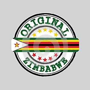 Vector Stamp of Original logo with text Zimbabwe and Tying in the middle with nation Flag