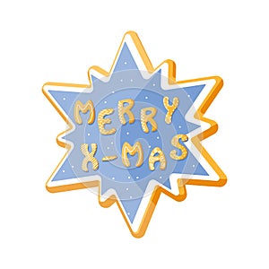 Vector star cookie gingerbread with words Merry Xmas