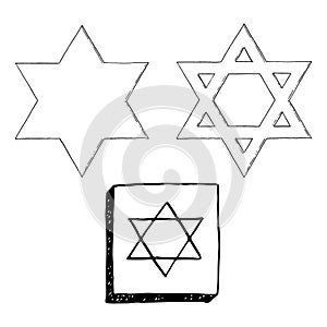 Vector star of David black and white graphic illustration set for Jewish designs with magen David