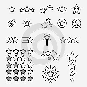 Vector star flat line icons set