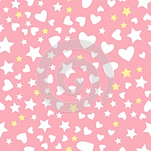 Vector star and heart seamless pattern Isolated on pink background.