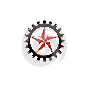 Vector star illustration composed surrounded by industry gearwheel. Empire of evil.