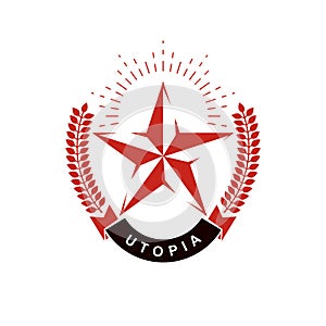 Vector star logo composed using laurel wreath. Totalitarianism a