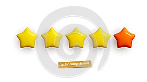 Vector star rating icon.  Yellow and red isolated five stars. Customer feedback concept. 5 stars rating review