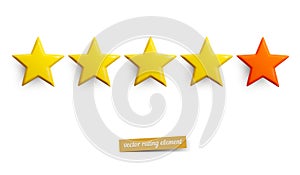 Vector star rating icon.  Yellow and red isolated five stars. Customer feedback concept. 5 stars rating review