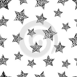 Vector Stars Geometric Seamless Pattern . Abstract wallpaper with grunge shapes. black stars on white background